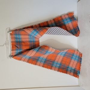 steve madden reversible orange blue plaid & white gray herringbone scarf